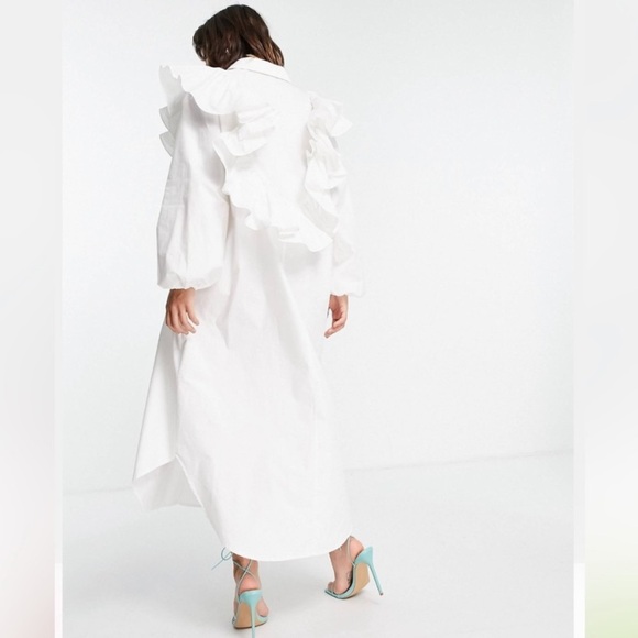 ASOS Edition white ruffle detail oversized shirt dress size 2 - Picture 4 of 10